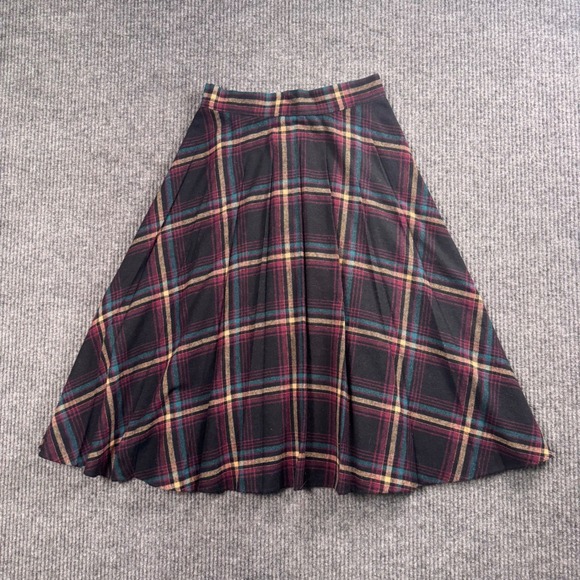 Unbranded Dresses & Skirts - VTG 70s Plaid Pleated Midi Skirt Burgundy Green Academia Cottagecore A-Line Midi